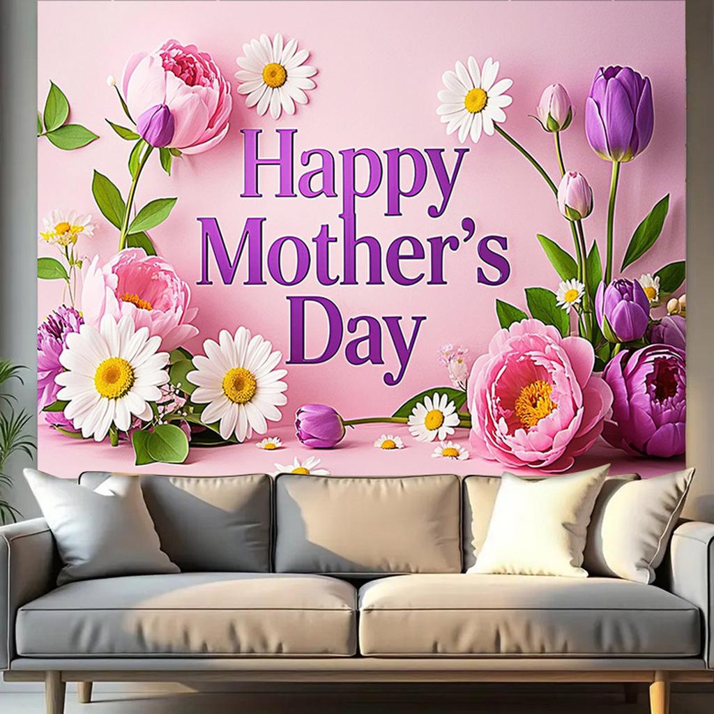 Happy Mother's Day Floral Party Banner,Backdrop with Text Decorative Elements for Home Wall and Photo Decor,Party Backdrop,Mothers Day Decor