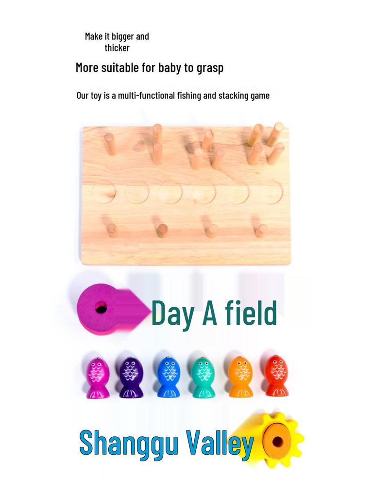 Wooden Geometric Shape Matching Board: Educational Toy for Toddlers with Magnetic Fishing, Stacking Rings, and Gears