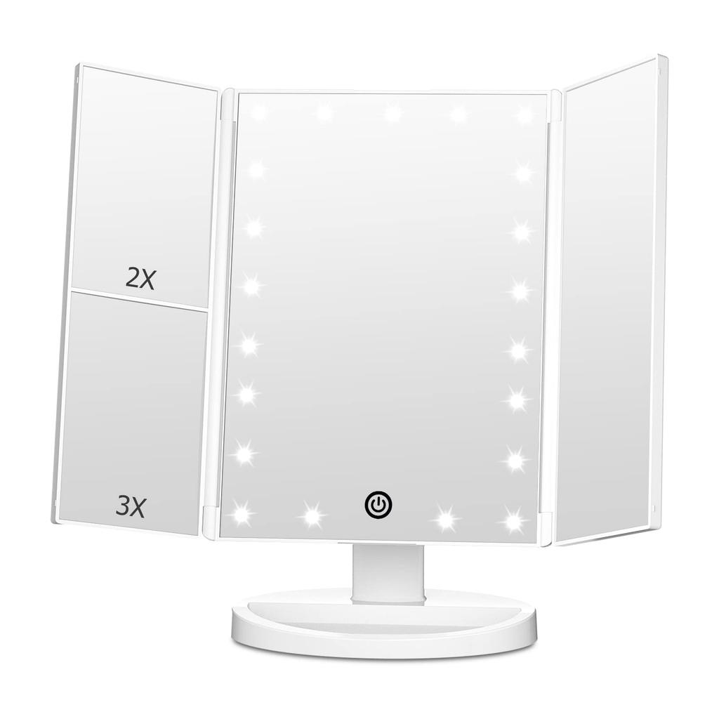 FACSINATE Actress Triple Tabletop Makeup LED Makeup with Touch Brightness Angle Storage Pouch Mirror, Mirror, Mirror, Mirror, Light, Foldable, Light,