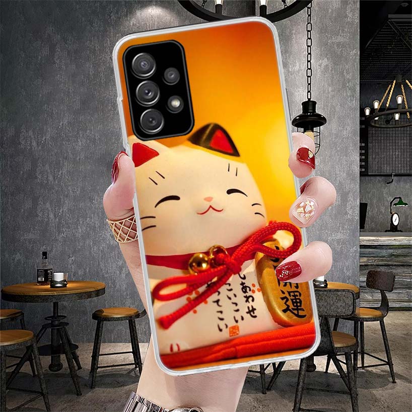 Lucky Cat Maneki Neko Japanese Soft Phone Case For Samsung Galaxy A12 A22 A32 A52 A72 A02S A51 A50S A71 A70 A31 A20S Note 20 Ult