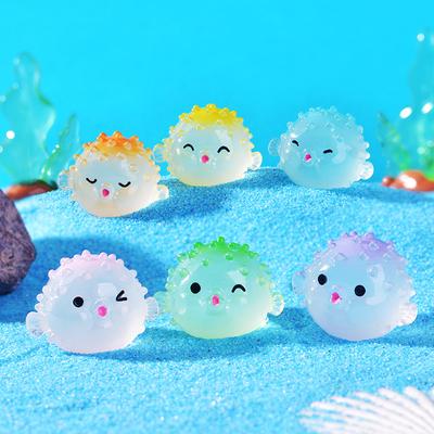 Marine Decorative Item Luminous Fish Tank Small Decorative Item Cartoon Inflated Pufferfish Resin Decorative Item