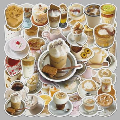 50 Coffee-Themed Stickers: Brown, Gourmet-Style, Waterproof, DIY Decorative Labels