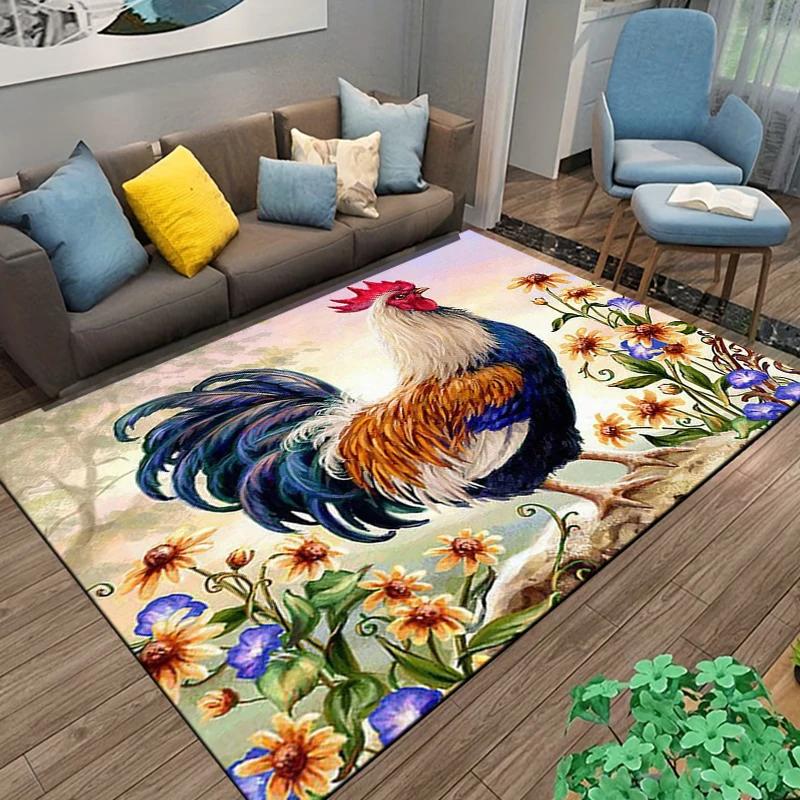 Rooster and Hen Chicken Pattern Carpet Living Room Decoration Rugs for Bedroom Sofa Doormat Decor Non-slip Home Coffee Table Mat