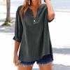 Women's Fashion Loose Standing Collar Button Split Cotton Linen Seven Sleeve T-Shirt Top