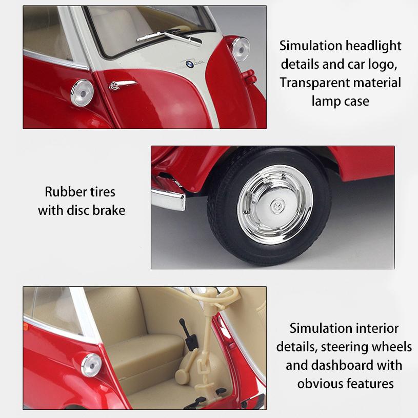 1/18 WELLY BMW Isetta Alloy Car Model Diecasts Metal Toy Vehicles Car Model High Simulation Collection Childrens Gifts