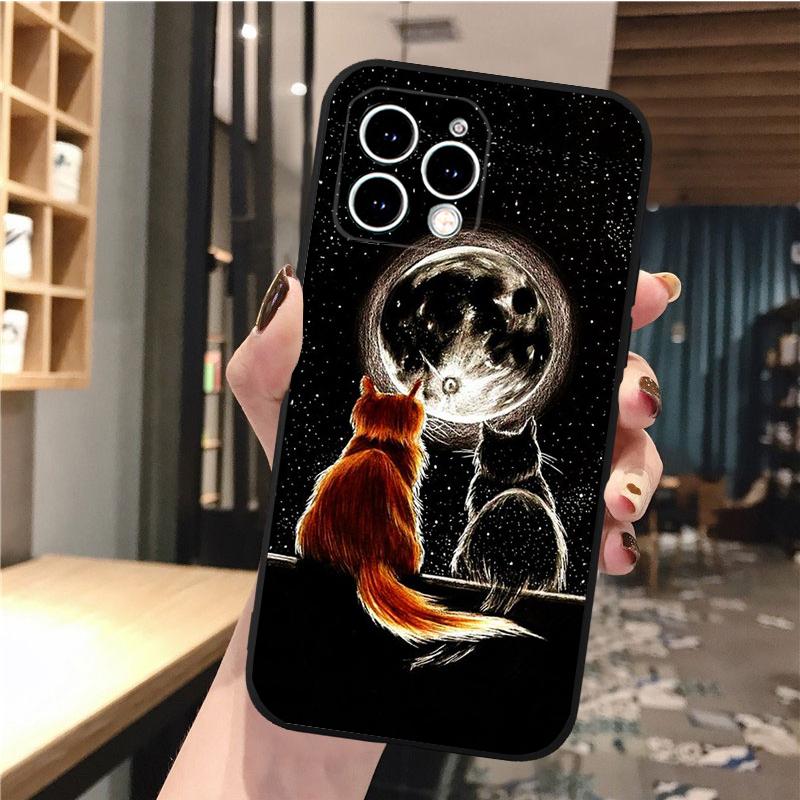 Phone Case For Iphone 14 Pro Max 13 12 11 Pro Max Xr 12 13 Mini 14 Plus 7 8 Se Black Cat Case Funda
