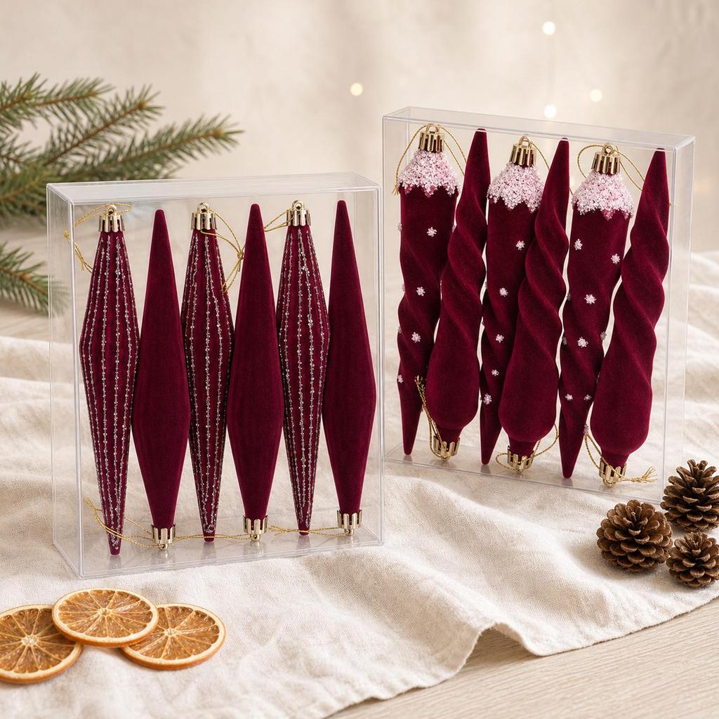Flocked Painted Cone-Shaped Christmas Icicle Ornaments for Indoor Decoration