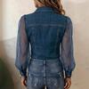 Spring New Women's Fashion Casual Faux Denim Patchwork Chiffon Long-sleeve Top