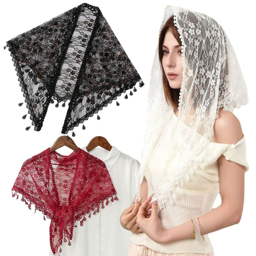 Vintage Lace Flower Hair Scarf Shawl Cute Triangle Head Scarf Bandanas for Women  Photography