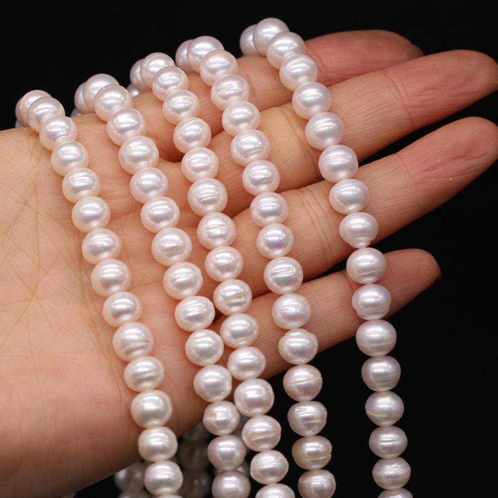 1String, Round Pearls, White Natural Freshwater Pearl Beads, 8-9 mm, for DIY Necklace Bracelet Accessories, Jewelry Making, 36cm