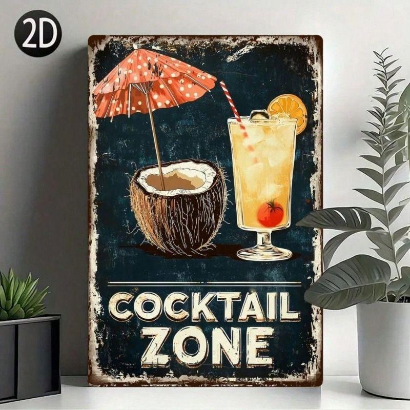 Metal Wall Art 2D Vintage Cocktail Zone Retro Bar Decor