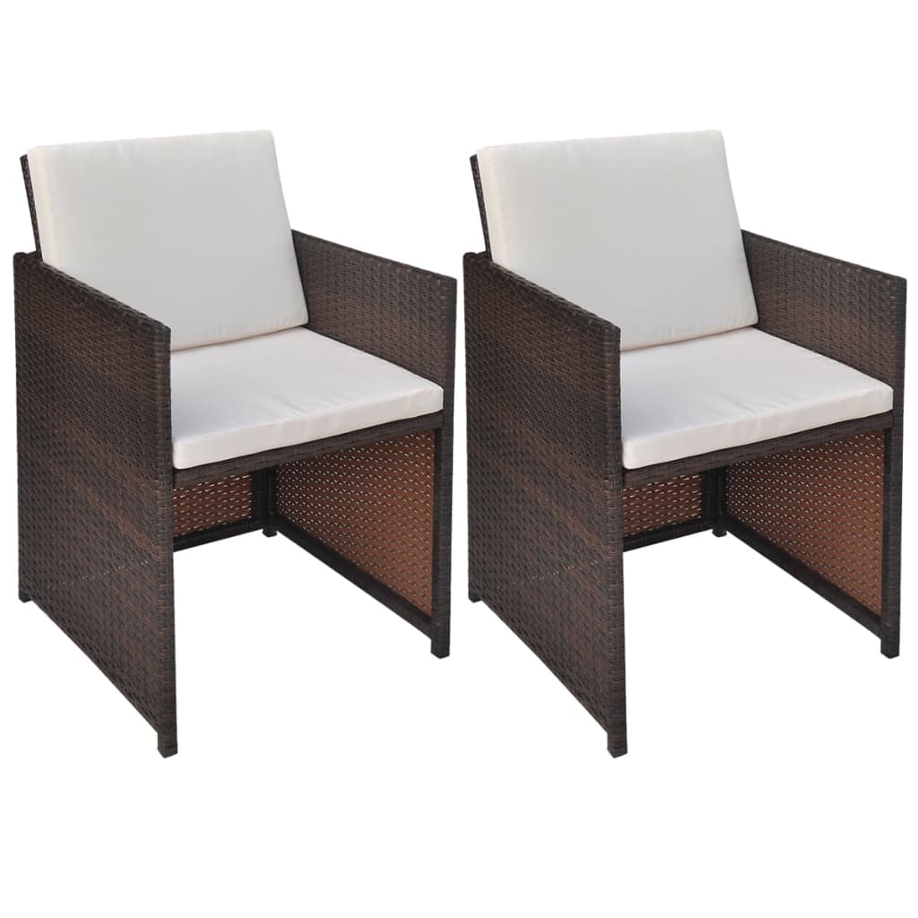 Garden Chairs 2 Pcs with Cushions and Pillows Poly Rattan Brown