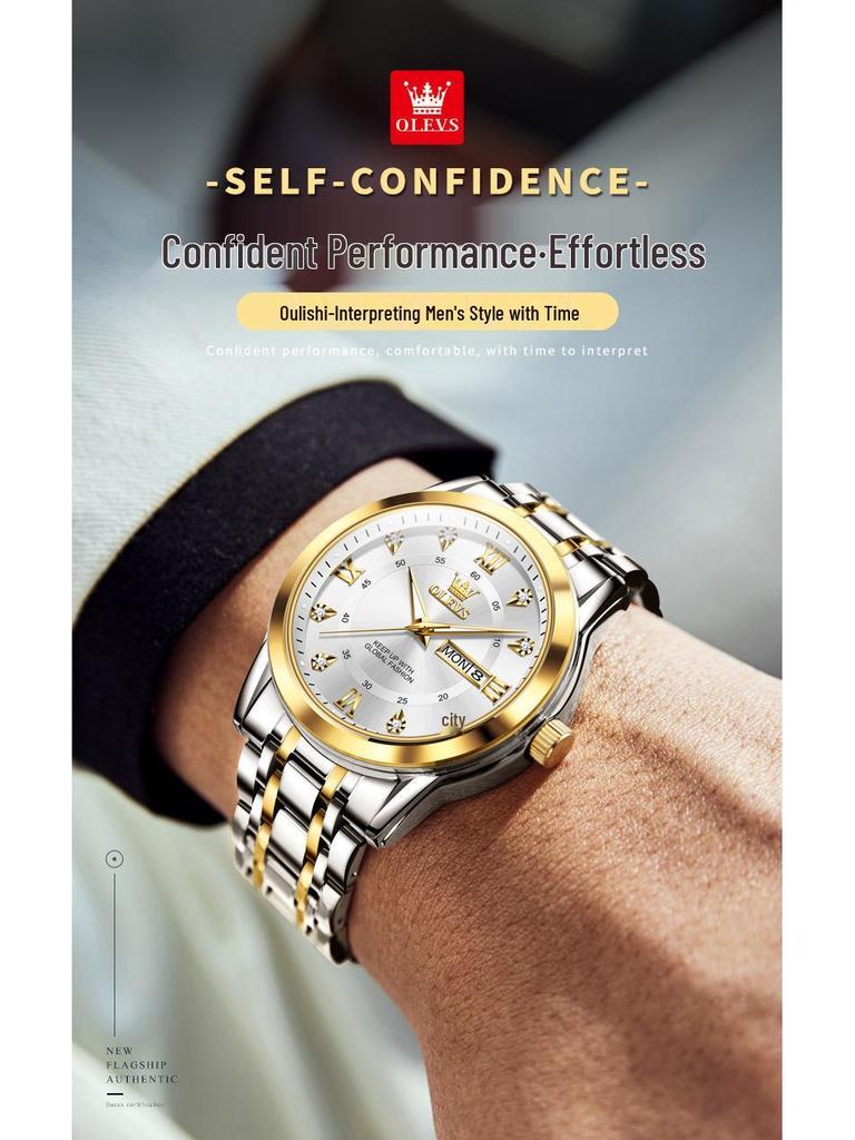 Oulishi Quartz Luminous Dual-Calendar Watches for Men and Kids