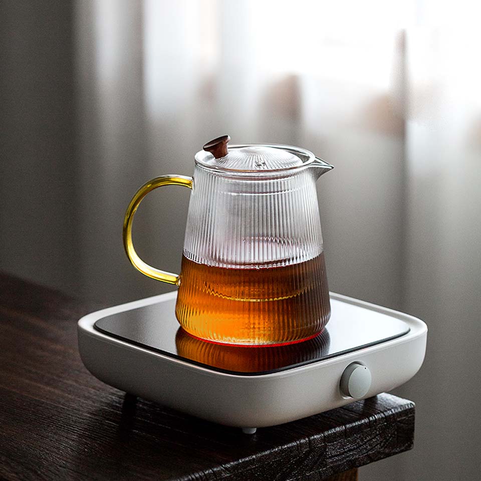 Vertical Stripes Crystal Glass Teapot with Removable Filter Puer Kettle Flower Tea Set Infuser Coffee Teaware