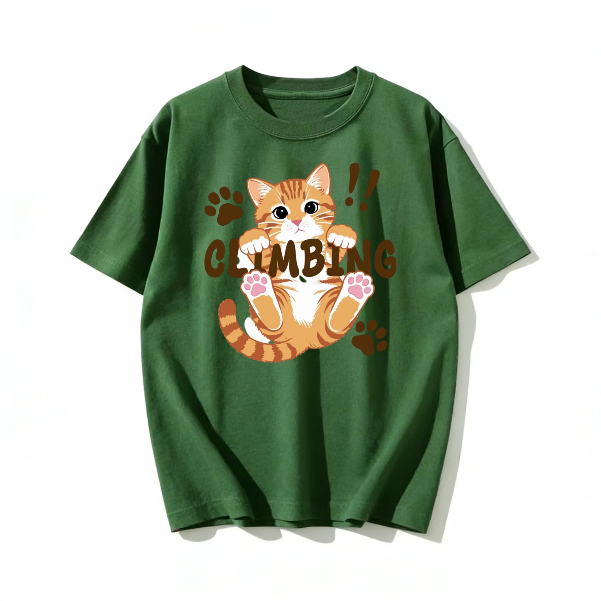 

Adult and Children Fun Climbing Orange Cat Pure Cotton Versatile Couple ParentChild and Friends MultiColor TShirt S