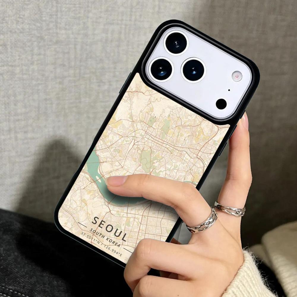 Capa Case for iPhone 17 Air 16 Pro Max 15 Plus 11 13 Mini 14 12 Back Phone Cover Ins Travel Country Sketch City Map