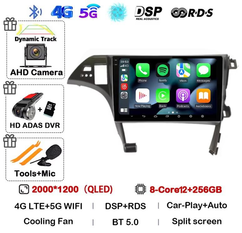 Android 14 Carplay Auto For Toyota Prius XW30 2009 2010 2011 2012 2013 2014 2015 Car Radio GPS Stereo Multimedia Player BT DSP