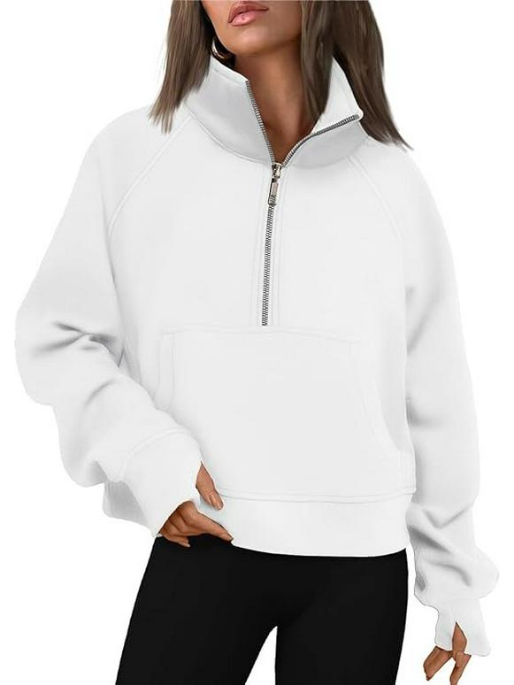 Women's Raglan Sleeve Fleece Loose Coat - Half-Zip Stand Collar Sweatshirt for Autumn and Winter