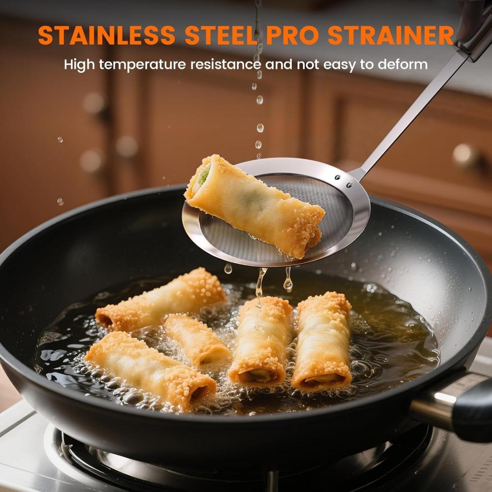 Kitchen Cooking Fine Mesh Food Strainer for Filtering Oil and Foam 1Pcs Skimmer Spoon 304 Stainless Steel Grease Filter Spoon