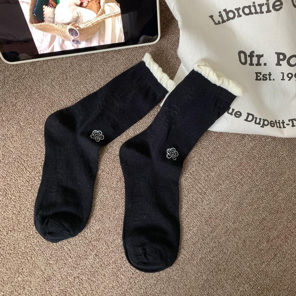 Female Spring and Summer Thin Ultra Thin Camellia Color Mesh Tube Stack Socks