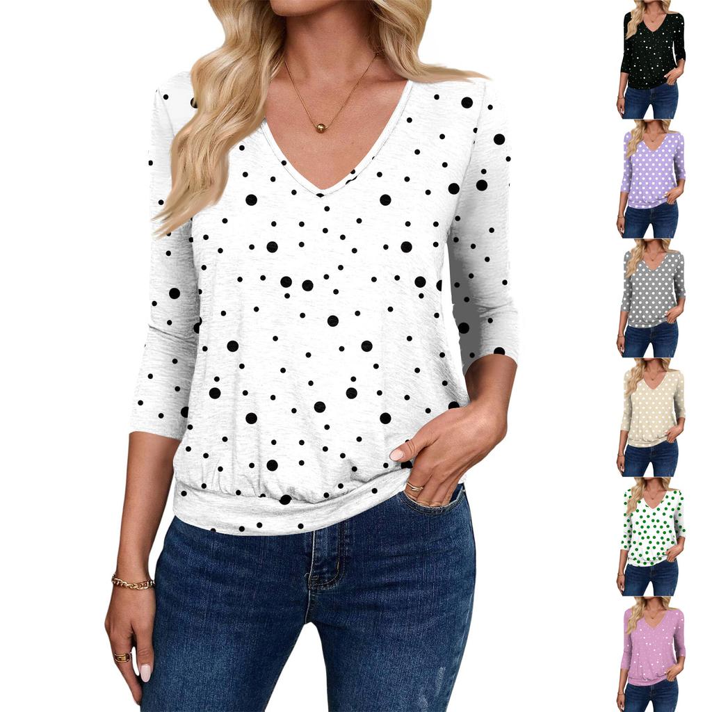 Women's Fashion Casual V-Neck Three-Quarter Sleeve Print Top