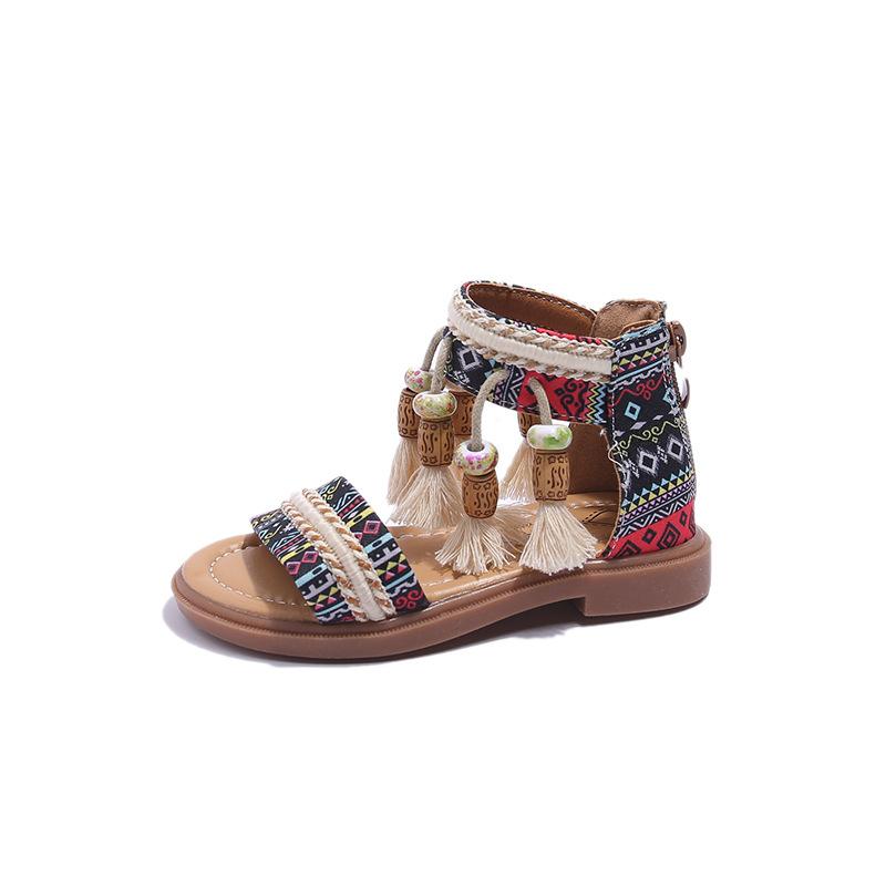 

Girls Sandals2026New Summer Bohemian Style Princess Shoes for Little Girls, Soft Sole Tassel Shoes for Baby Girls 23Inner Length14.5cm чёрный
