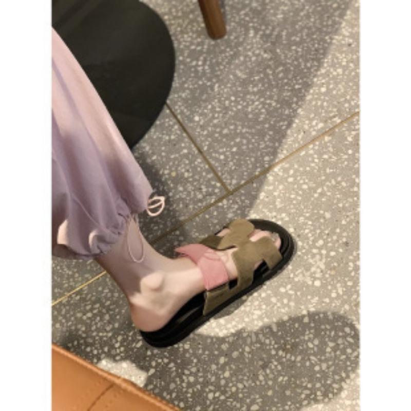 Sandales à semelles épaisses, fermeture Velcro grande taille, couleurs contrastées, adaptées aux chaussures décontractées pour femmes, polyvalentes et polyvalentes