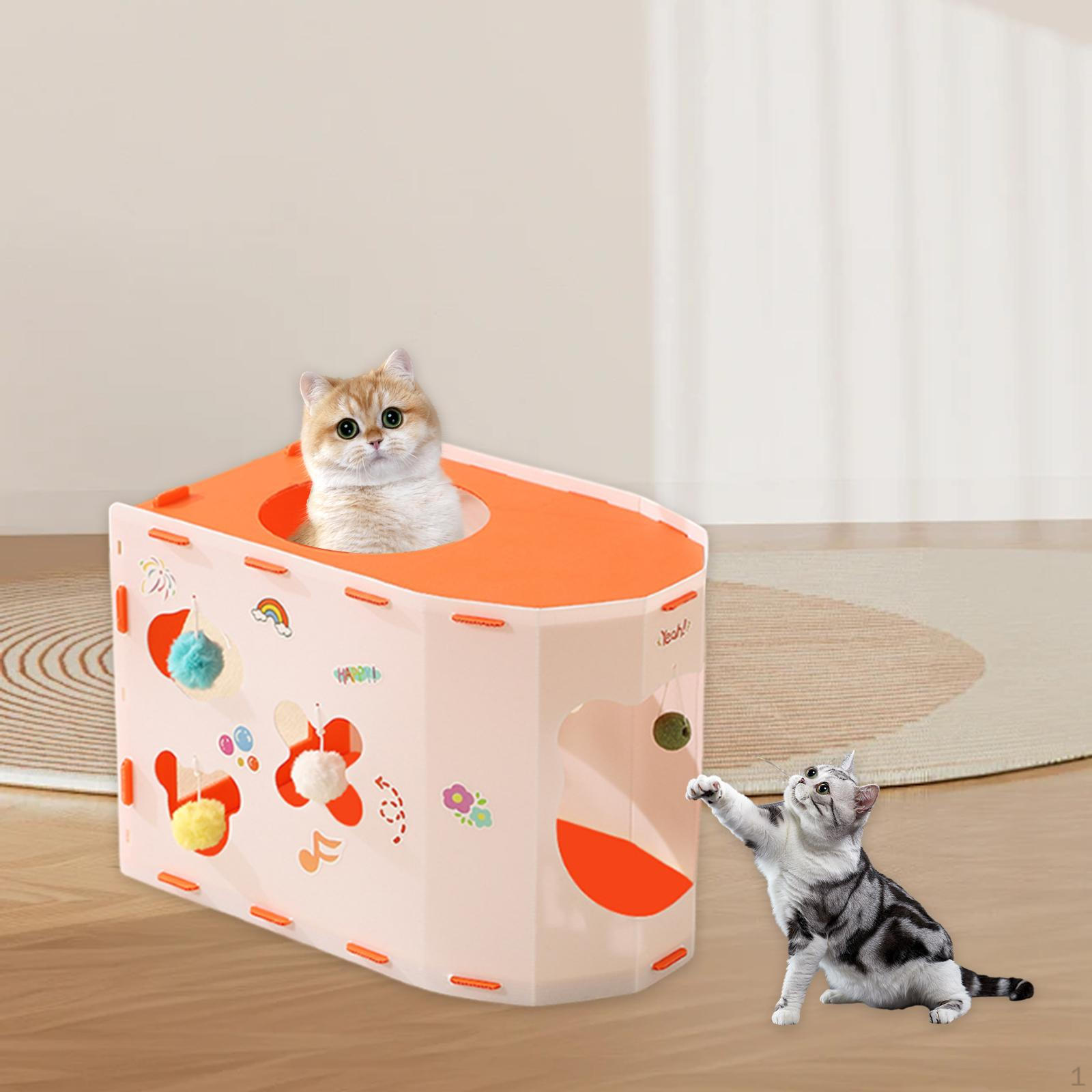

Cat House Tunnel Cute Decoration Multifunction Pet Supplies Large Space with Ball Bed Cave for оранжевый