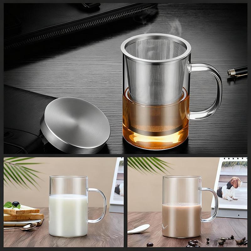 500ML Teekanne Tasse Borosilikatglas Tasse Hitzebeständig Milch Kaffee Tee Tasse Haus Büro Trinkbecher mit Sieb und Deckel