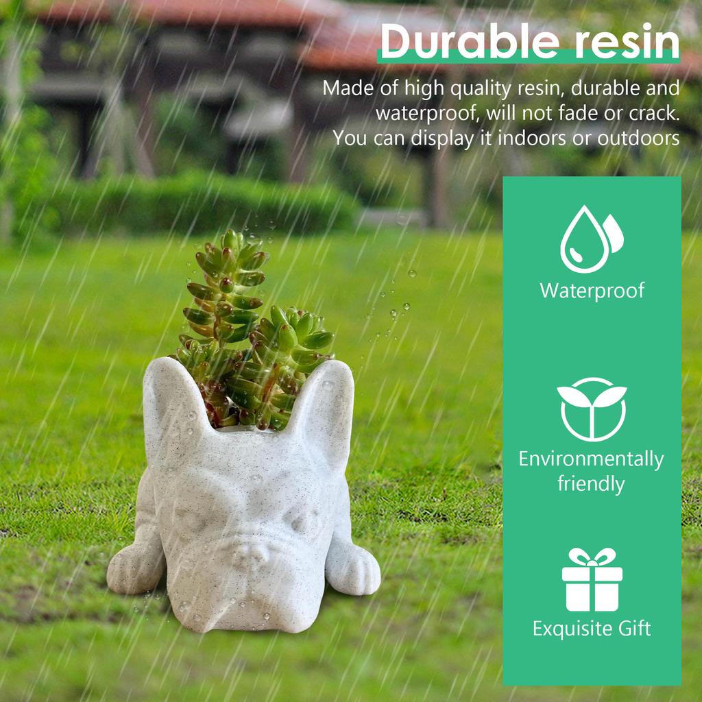 Resin Dog Succulent Planter Ornaments Mini French Bulldog Plant Planter Waterproof Handicraft  Garden Lawn Decor