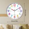 Educational Silent Wall Clock, Colorful Numbers, HD Glass, 25cm, Silent Design, Suitable for Bedrooms and Offices, with Accurate Timekeeping Function
