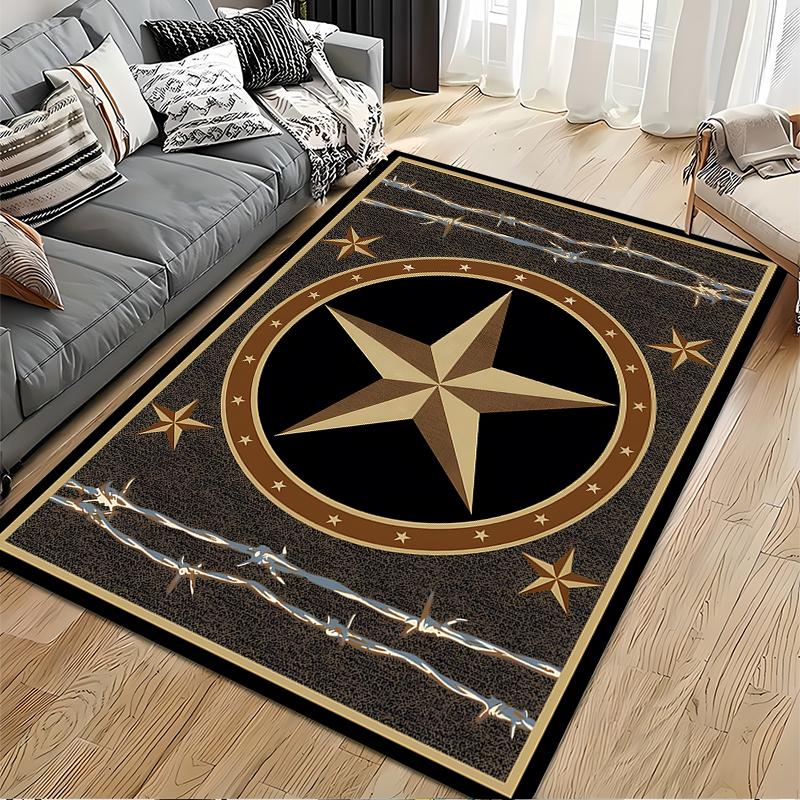Golden Star with Barbed Wire Pattern Rug Non-slip rug suitable for living room and bedroom sofas