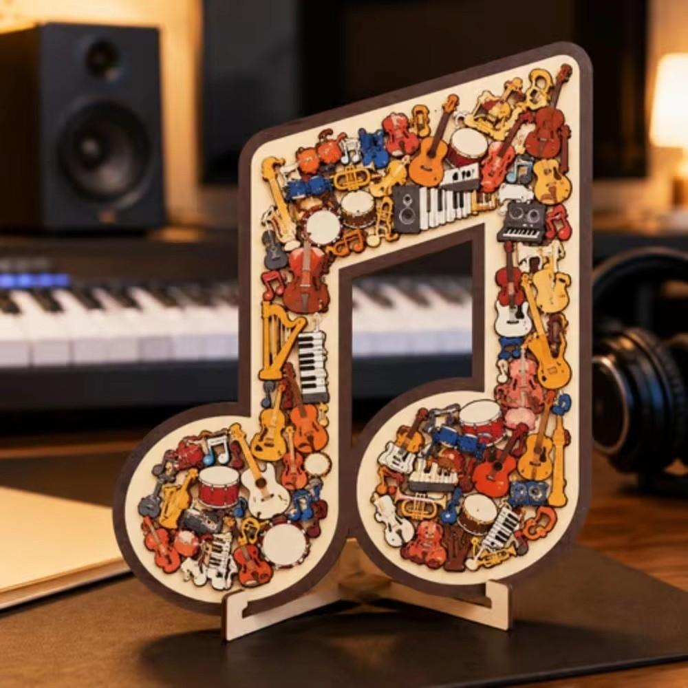 Musical Note Shape Wooden Jigsaw Puzzle Instrument Print Instrument Puzzle Table Decor