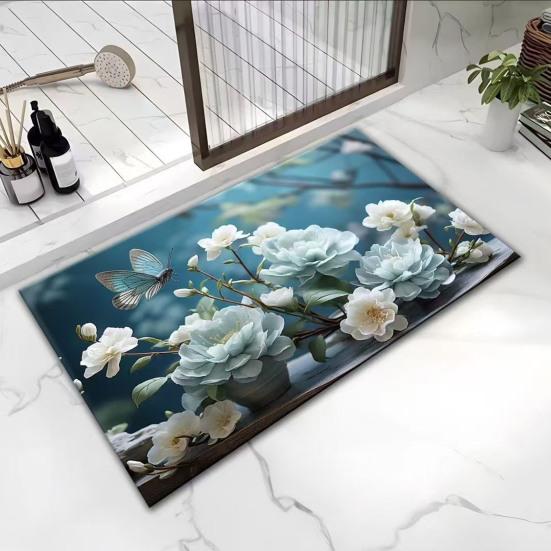 3D Visual Flower Diatom Mud Floor Rug Realistic Floral Doormat Anti-Slip Absorbent Mat for Bedroom Kitchen Bathroom Sofa Coffee Table