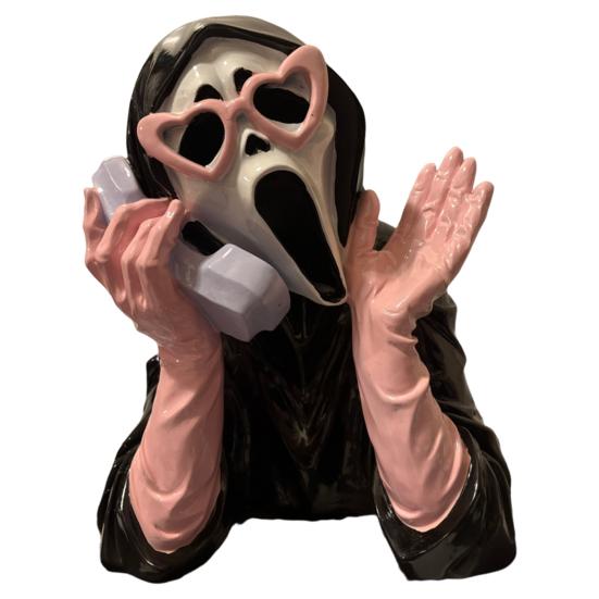 Screaming Ghost Figurine Halloween Ghost Face Statue Collectible Resin Horror Character Ornament for Mantel Cabinet Decoration