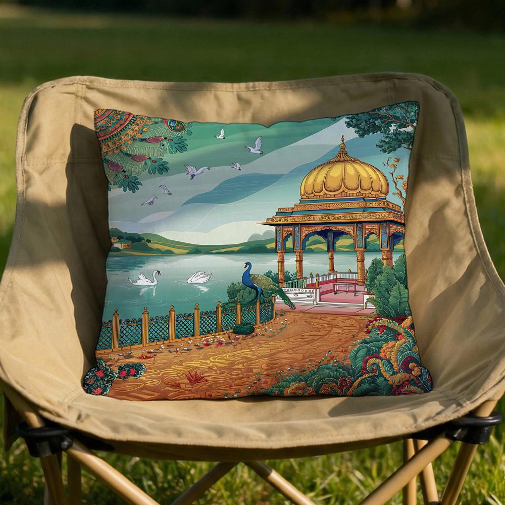 Mughal Garden with Peacock Cushion Cover Soft Reversible Durable Pillow Cover MultiScene Use for Home Car Daily Comfort