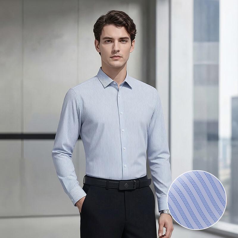 Toluoman Unisex Non-Iron Striped Modal Long Sleeve Shirt M