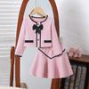 2026 New Cross-border Autumn and Winter Girls' Suit with Bow, Round Neck, Jacket, Skirt, Small Fragrant Two-piece Set