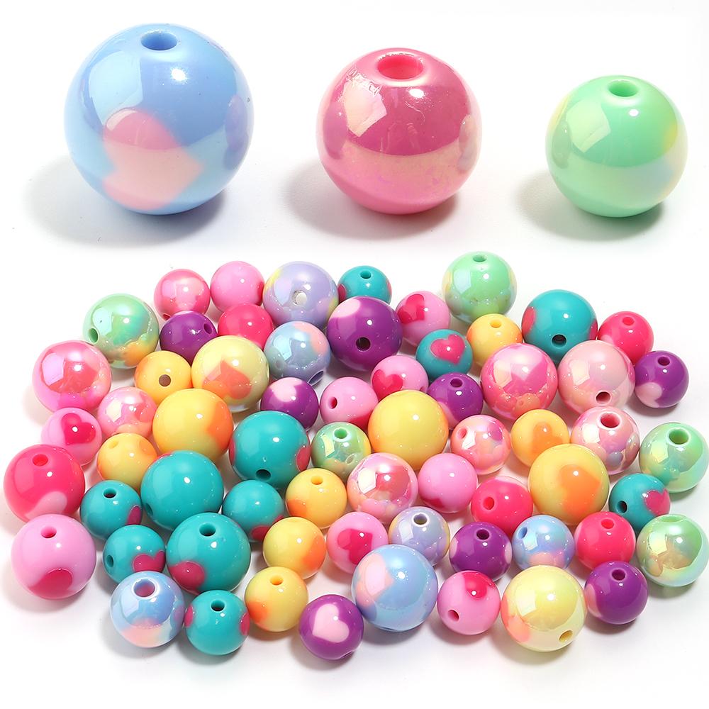 10/30pcs 12/14/16mm Love Heart Acrylic Beads Mixed Color Round Loose Beads For Jewelry Making DIY Bracelets Keychain Accessories
