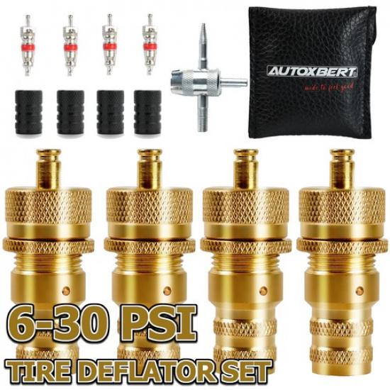 4 x Adjustable Automatic Brass Tire Deflators 6-30 PSI ATV RAPID Air Down Tool.