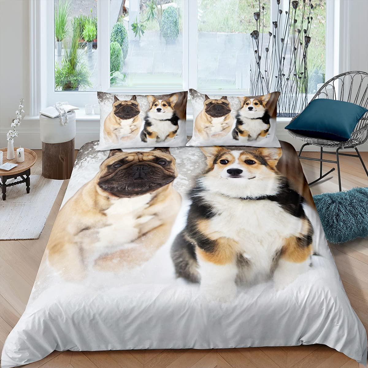 

Comforter Dog Side And My Side Full For Boys Girls Kawaii Puppy Print Bedding Set Cute Animal Pug Dog Comforter Set Comforter (quilt)-EU Single(135*200cm)3pcs