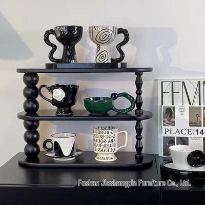 Retro Wooden Cup & Cosmetic Organizer - Multi-layer Display Stand