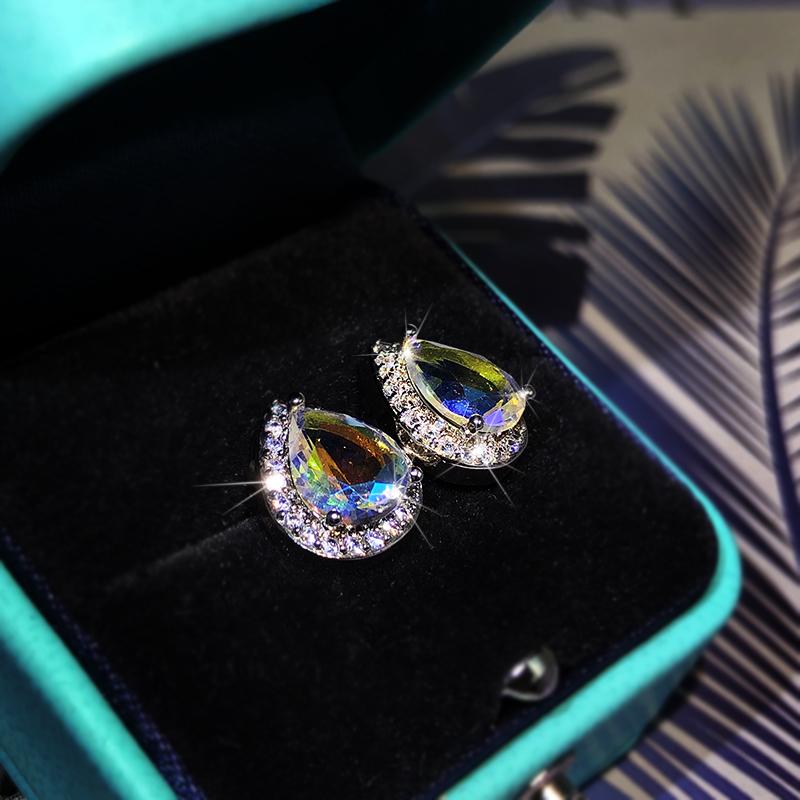 Sterling Silver High Quality Natural Colorful Zircon Earrings Ladies Wedding Engagement Birthday Party Gift Fashion Jewelry