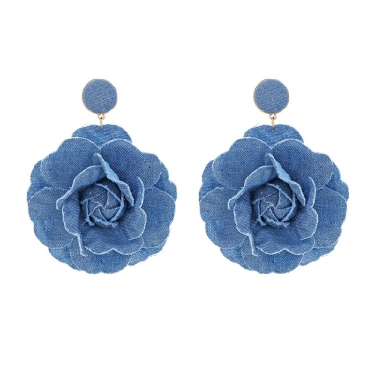 

Handcrafted Rose Flower Earrings Denims Earwear Floral Drop Earring Ornament 1