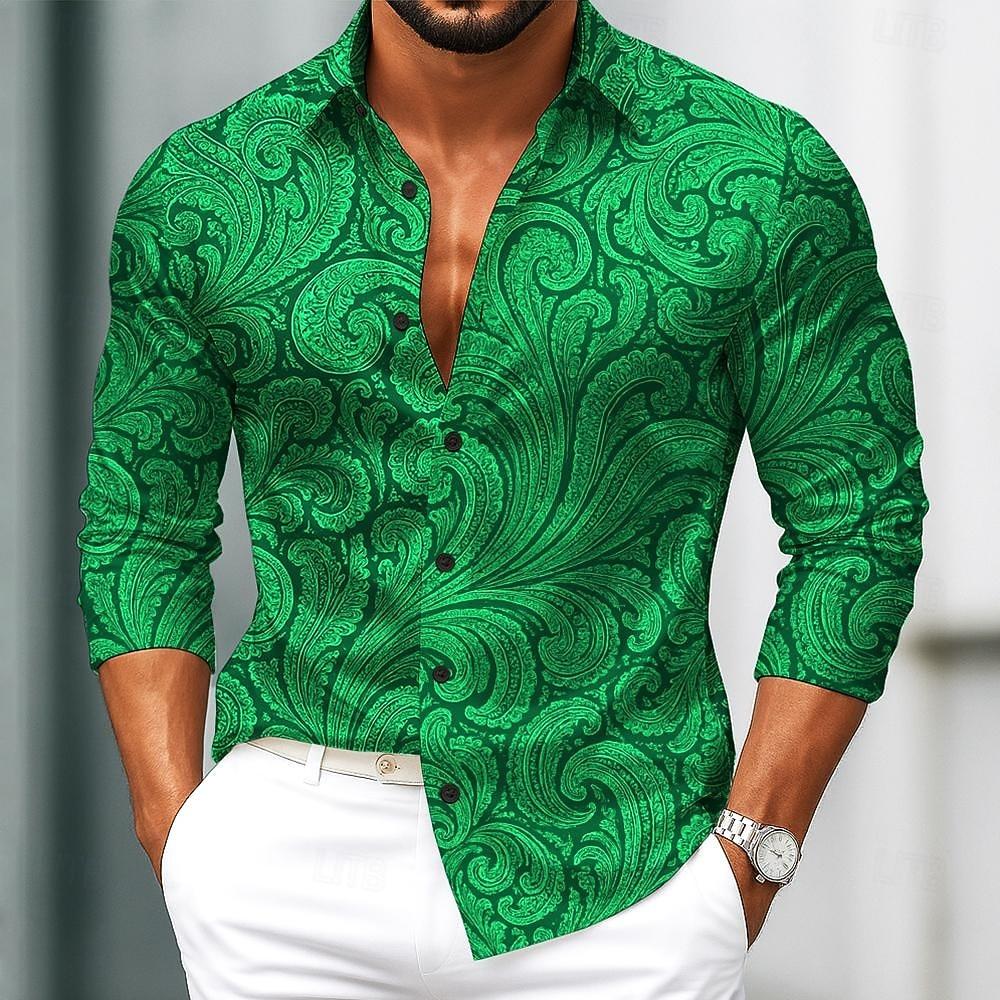 Men's Paisley Floral Print Ethnic Shirt Vintage 3D Printed Shirt Button Up Shirt Casual Long Sleeve Shirt Street Blouse for Mens