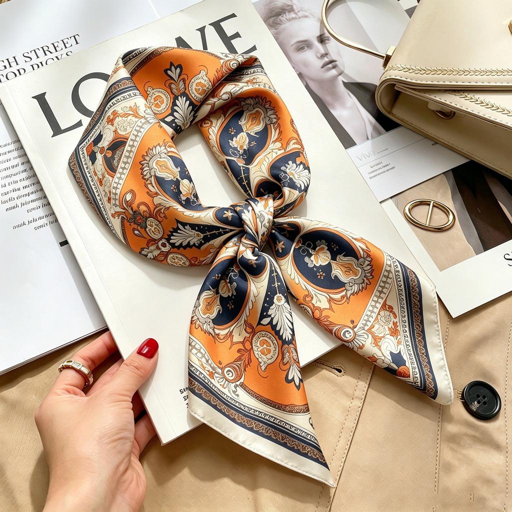 New silk satin 71 * 71 versatile foreign style simulation silk high-end temperament silk scarf middle-aged and elderly decorative scarf neck protectio