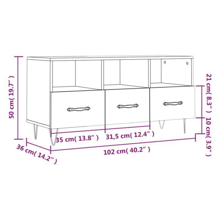 VidaXL Meuble TV chêne fumé 102x36x50 cm bois d'ingénierie 829033
