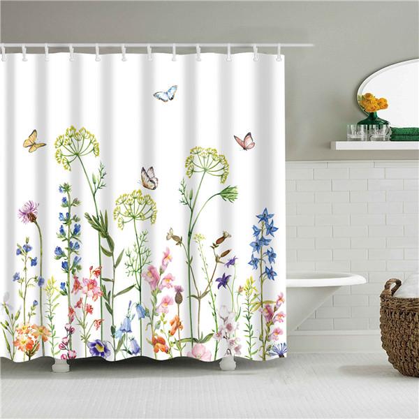 Plant Series Shower Curtain Bathroom Waterproof Polyester Shower Curtain Flower Print Curtains for Bathroom Shower With Hooks