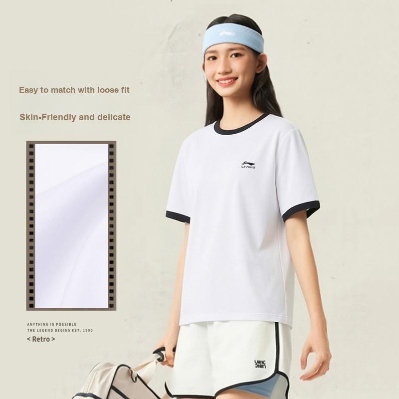 Li-Ning Fashionable Casual Versatile Breathable Comfortable Cultural Short Sleeve T-Shirt Women Tops White AHSW862-1