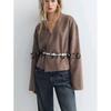 Spring New Women's Clothing Minimalist Wool Blend with Belt Soft Comfortable Long Sleeve V-neck Coat 1255737